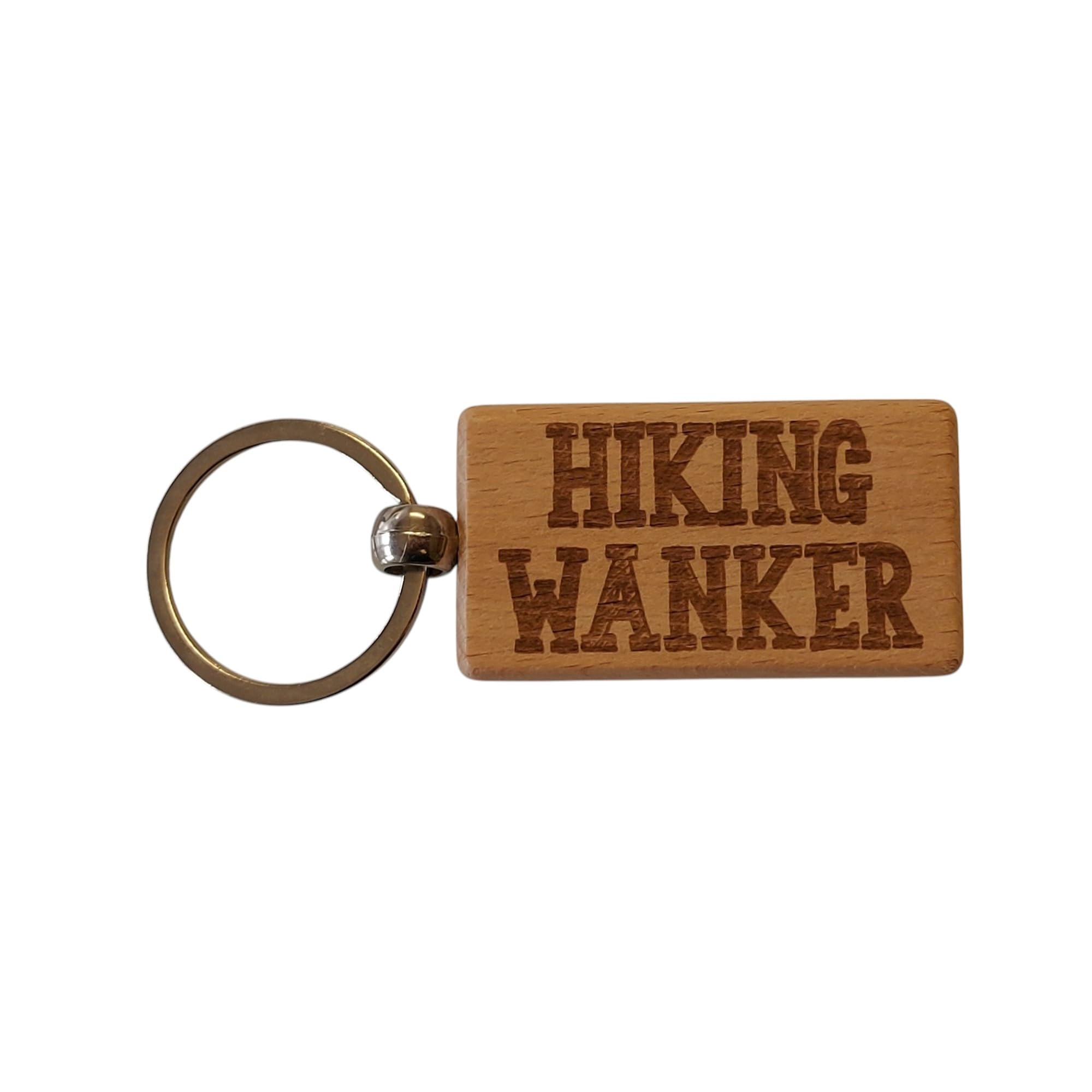 Decalarama Brown Hiking Keyring Gift - Hiking Wanker - Cute Engraved Wooden Hiker Key Fob Fun Novelty Nice Custom