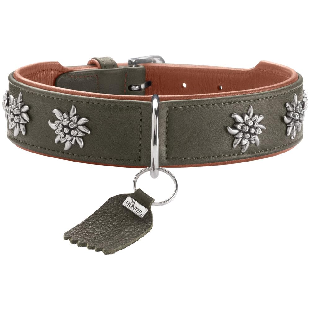 HUNTER Collar de Perro München Color: Verde/coñac, Piel, Detalles Nobles, Suave y Resistente, cuidadoso con la Piel, Lujoso, ecológico, sostenible, Fabricado en Alemania, Talla: 60