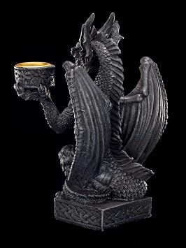 Kleiner Drachen Kerzenständer Gothic Kerzenhalter schwarz Drachenfigur Figur Deko