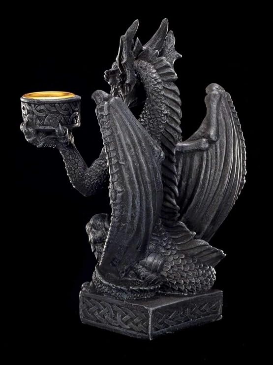 Kleiner Drachen Kerzenständer Gothic Kerzenhalter schwarz Drachenfigur Figur Deko