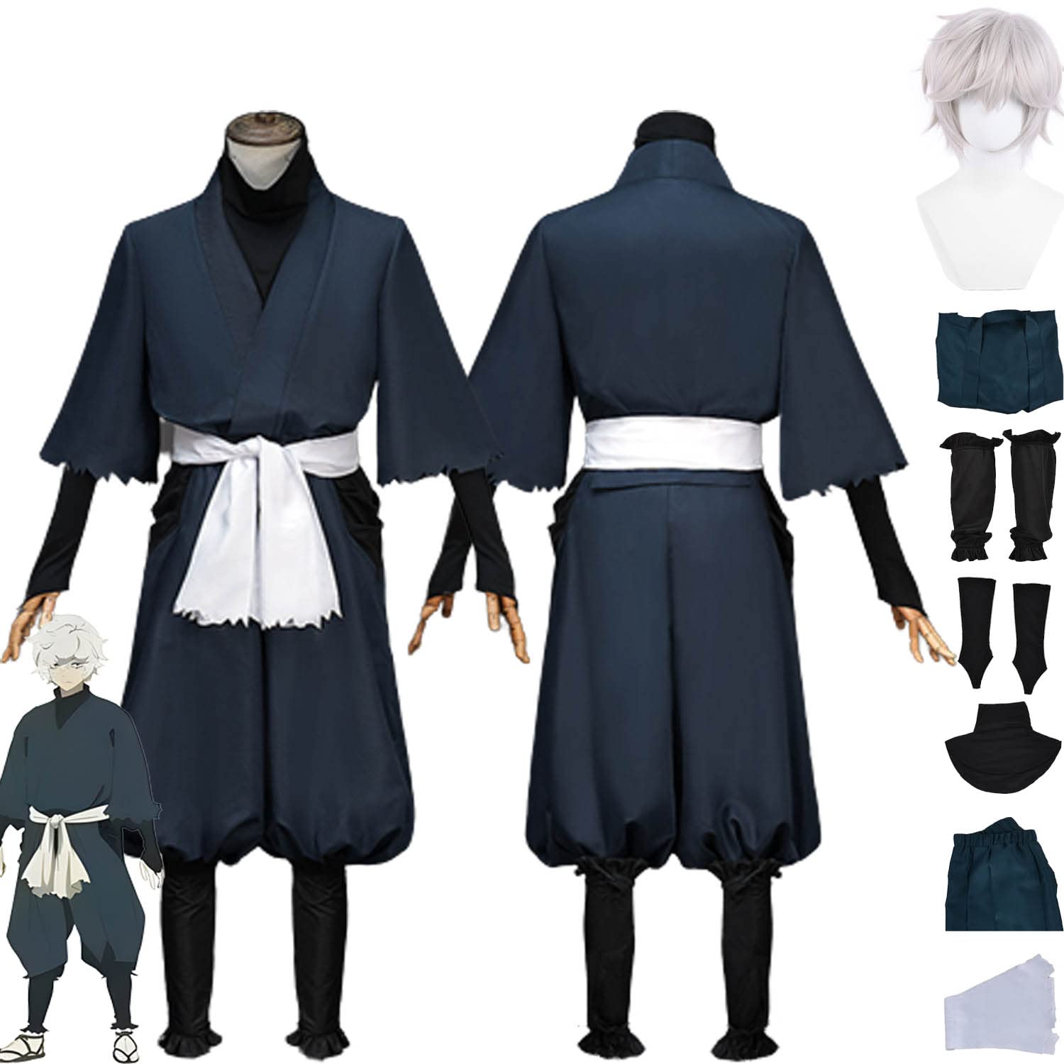 Tjmiaohao Anime Character Gabimaru Cosplay Costume Outfit Jigoku Raku Yamada Asaemon Sagiri Uniform Top Pants Wig Full Set Halloween Carnival Party Dress Up Suit for Men Boys