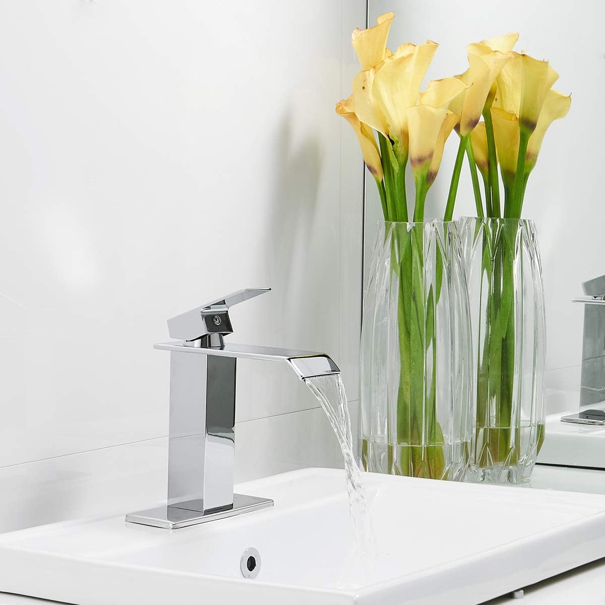 Frее Shірріng 🛒 Bathadore Waterfall Bathroom Faucet Chrome Single Hole Bath Commercial with Pop Up Drain Stopper and Supply Hose Modern Single Handle Vanity Sink Lavatory Deck Mount Mixer Tap Lead-Free Suреr Brаndѕ Bathadore Waterfall Bathroom Faucet Chrome Single Hole Bath Commercial with Pop Up Drain Stopper and Supply Hose Modern Single Handle Vanity Sink Lavatory Deck Mount Mixer Tap Lead-Free