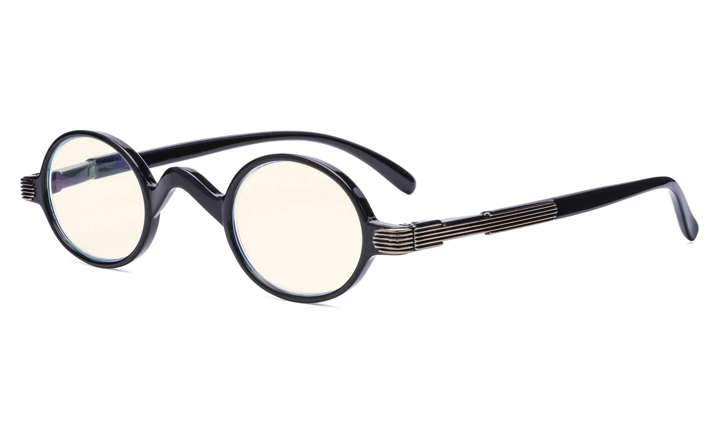 Eyekepper Blue Light Filter Glasses - Computer Reading Glasses - Small Round Blocking Readers Reading with Spring Hinges - Black +0.50