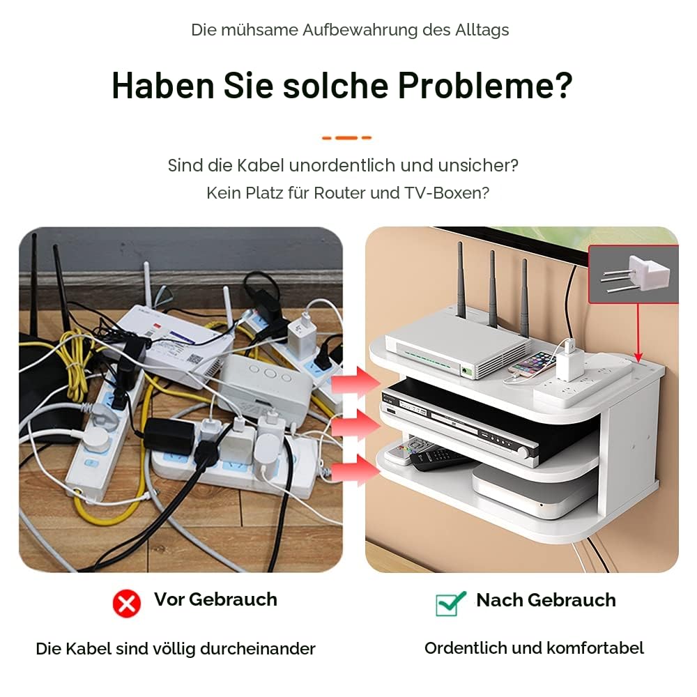Hggzeg WiFi Router Aufbewahrungsbox schwebende Regale TV Set-Top-Rack, Wandmontage mehrschichtiges Kabelmanagement Lagerregal für Wanddekoration (jl04,weiß)