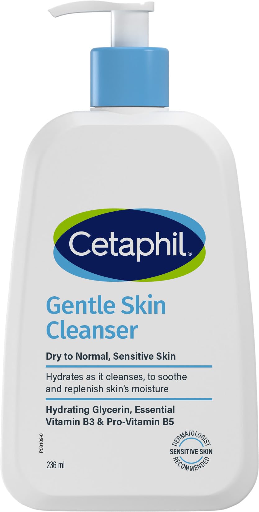 Cetaphil Gentle Skin Cleanser For Normal to Dry Sensitive Skin, Face & Body Wash, With Niacinamide & Glycerin, Unscented, Soap free and non foaming, For Men & Women 236ml - UAE Pack