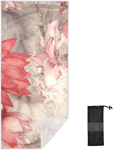 GAIGEO Toalla de playa premium Lotus floral de secado rápido con diseño floral de acuarela de 30 x 60 pulgadas, toallas de playa de secado rápido