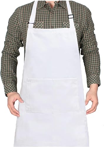 LAMIVEENLA Delantal blanco de Halloween para hombres y mujeres, delantal blanco ajustable con 2 bolsillos para chef adulto, delantal de chef para