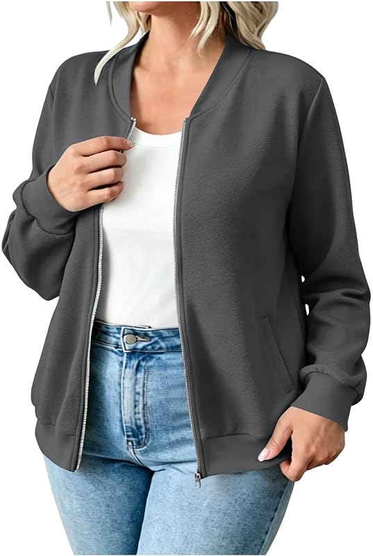 Womens Zip Up Sweatshirts Jackets Long Sleeve Casual Loose Outwear