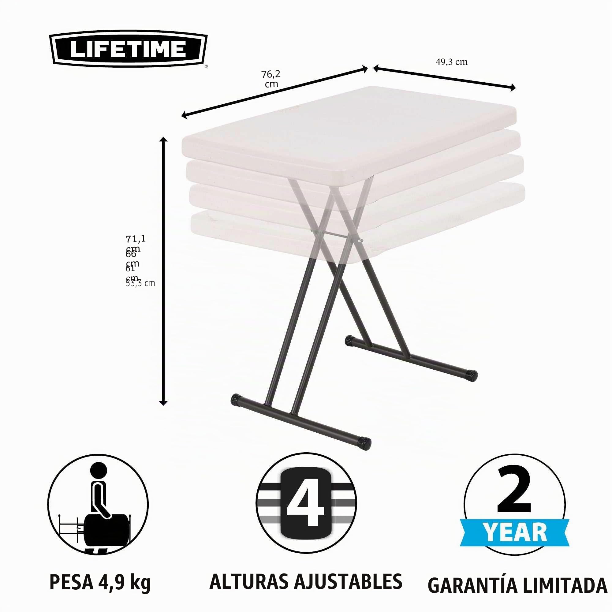 Lifetime Mesa Personal de Altura Ajustable de 76 cm, Almendra