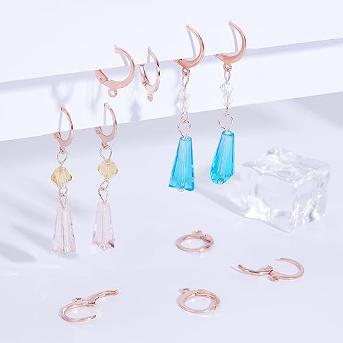 Miniatura 3 de DICOSMETIC 30 aretes de acero inoxidable con cierre de palanca de oro rosa redondo de gancho francés con lazo abierto, hipoalergénicos, aretes para