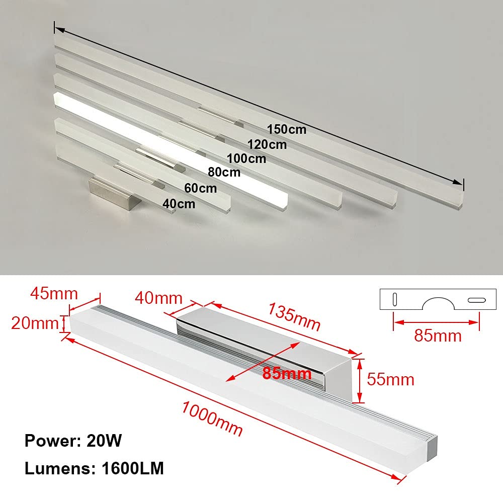 20W 1600LM LED Spiegelleuchte 100CM, LED Schminklicht Badleuchte Wandleuchte Badlampe für Badzimmer und Wandbeleuchtung, Spiegelschranklampe Schrankleuchte Bad Spiegellampe, 3000K warmweiß licht