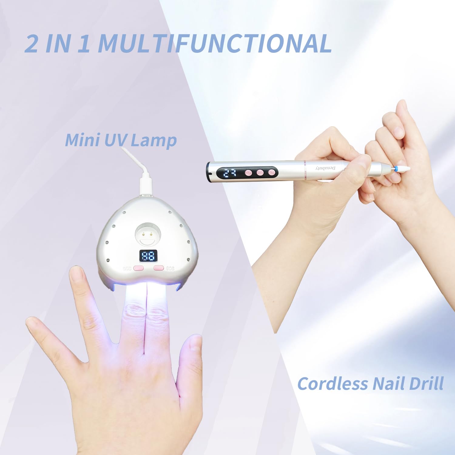 Denabuty Cordless Electric Nail Drill File: 35000RPM Professional Nail Drill Machine with UV LED Nail Lamp Charging Base 2 in 1 - Image 2