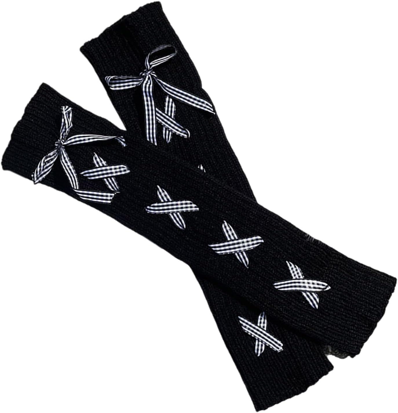 Sweet Girl Leg Warmers Knit Socks With Plaids Ribbon For Cosplay And Winter Fashion 2000s Photo Props