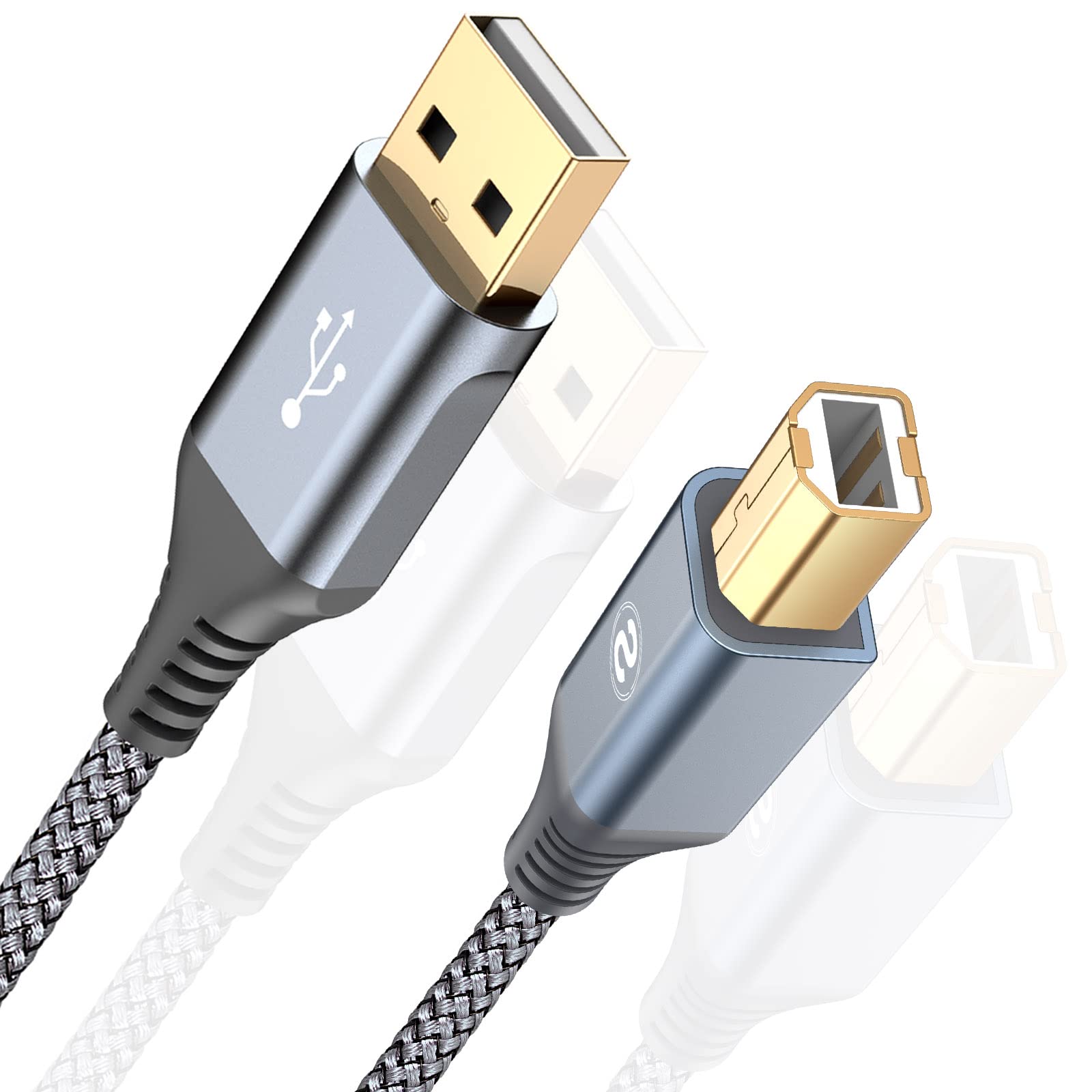 Printer Cable 20ft, sweguard USB 2.0 Printer Cable USB-A to USB-B Cable, High Speed Nylon Braided Scanner Printer Cord for HP Canon Dell Epson Brother Lexmark Xerox Samsung Piano DAC & More-Grey