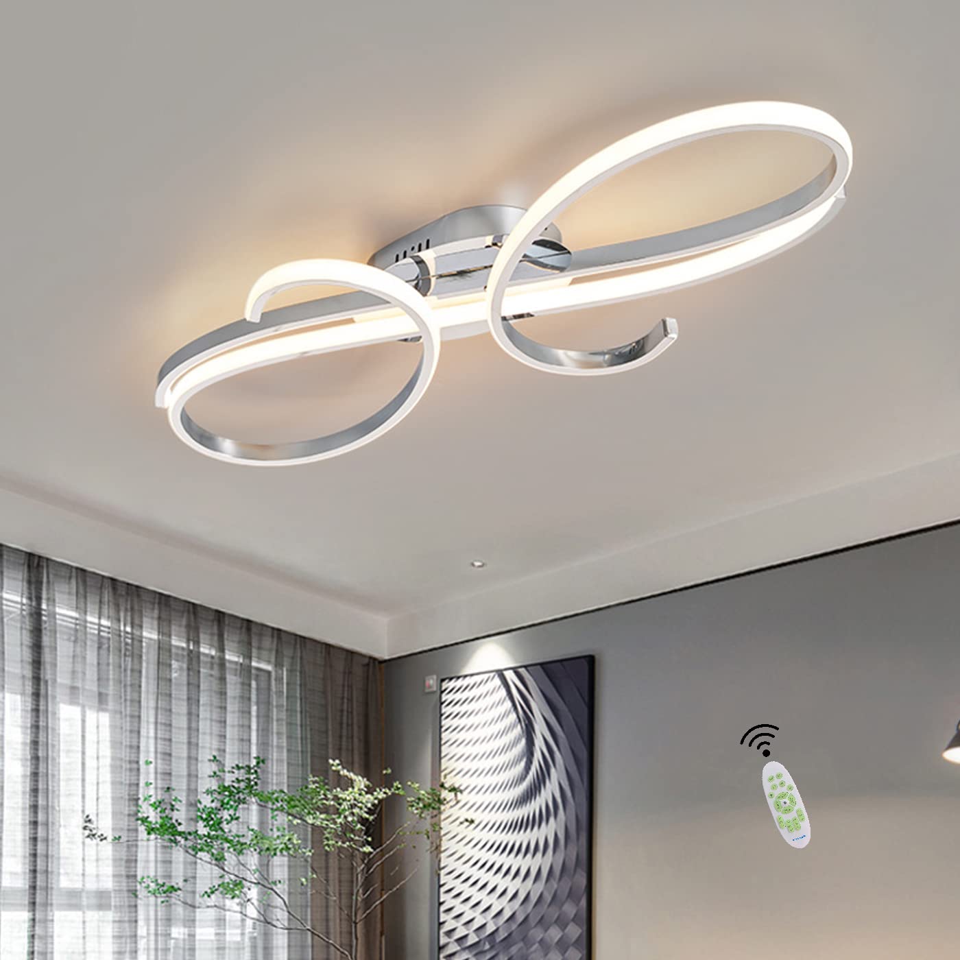 Plafond LED dimmable avec télécommande lustre moderne noir de 60W