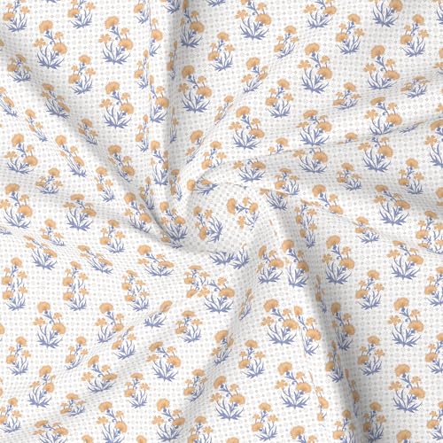 Image of Layers 100% Cotton Bedsheet for King Size Bed | Lumina Floret Collection | 144 TC Soft & Breathable | Printed with 2 Pillow Covers | Wrinkle Free & Colorfast | 3 Piece Bedding Set - Yellow & Blue
