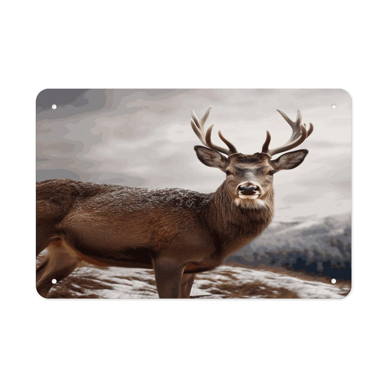 LDGSUPH Wild Animals Deer Metal Tin Sign Wall Art Prints Folded Edge Iron Sheet Painting with Holes for Wall Prints Decorative Picture Metal Signboard Decor Painting Wall Decor