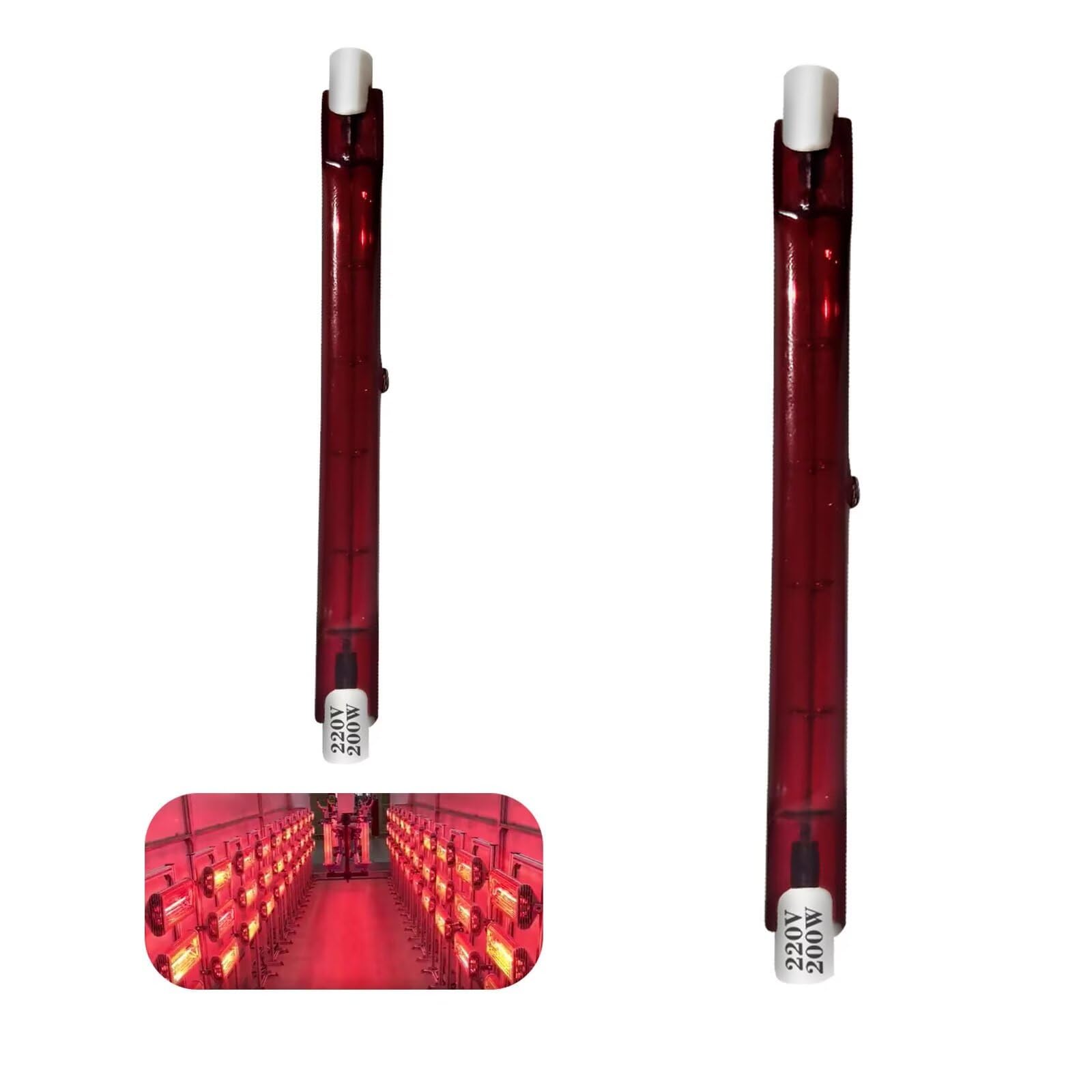 Halogen Bulb R7S 118mm 200W Dimmable, 220V R7S Red Quartz Heat Lamp, J-Type Linear Double-Ended Push Fit Infrared Halogen Light Bulbs 200lm, 360° Beam Angle Floodlight for U3 Heater, 2 Pack