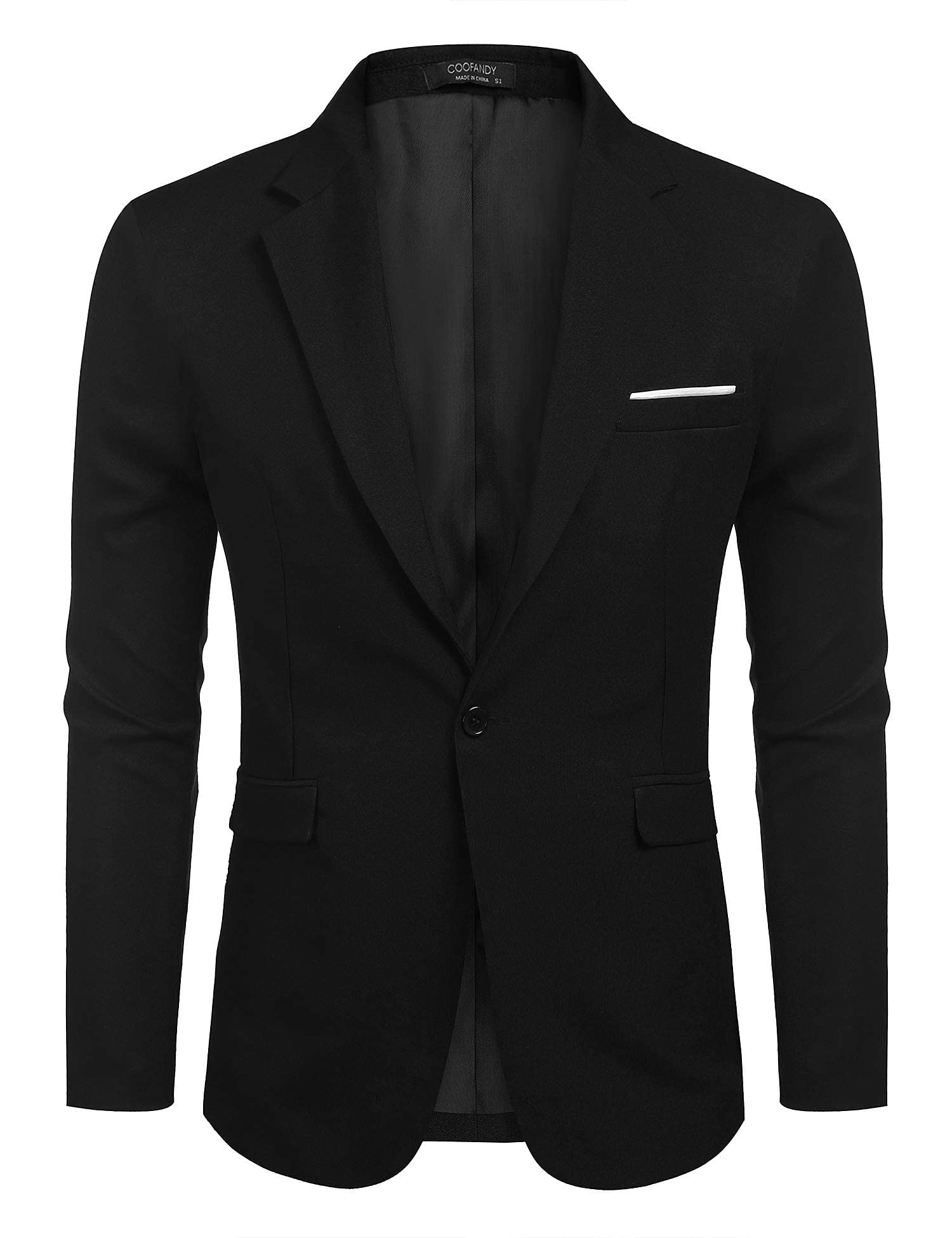 COOFANDY Giacca da Abito da Uomo, vestibilità Slim, Blazer Sportivo, Giacca da Uomo, Matrimonio Business, 1 Bottone, Nero S