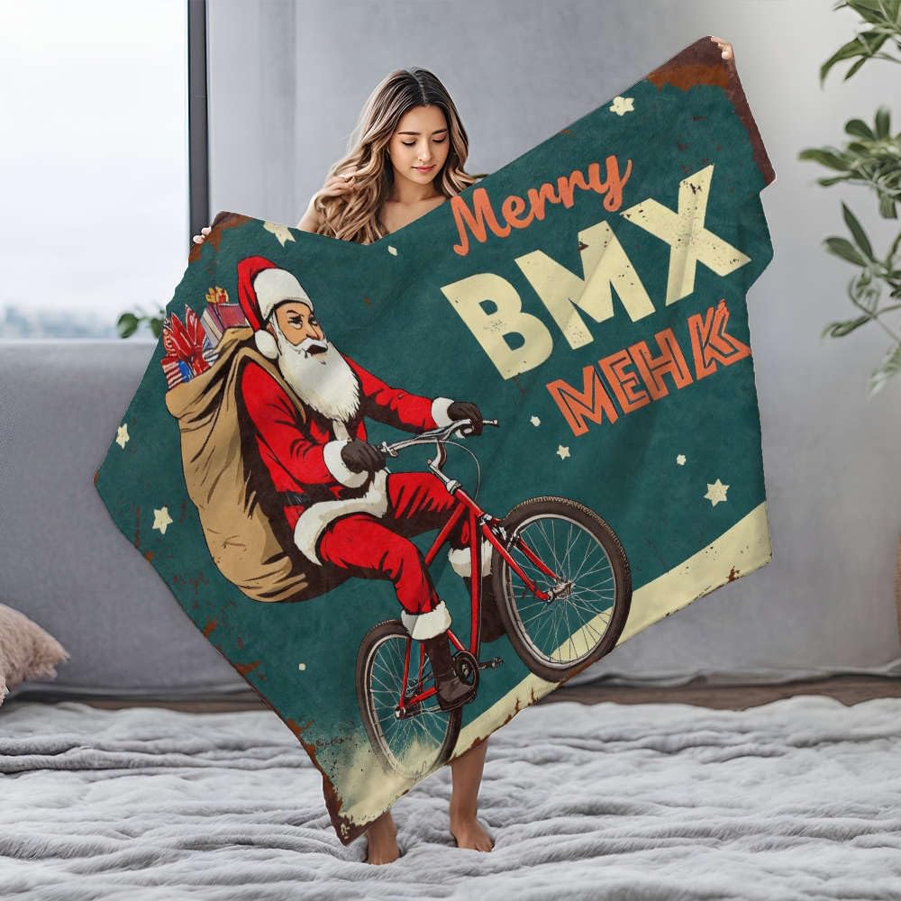 Couverture flanelle Père Noël 125x150cm pour se détendre sur le canapé