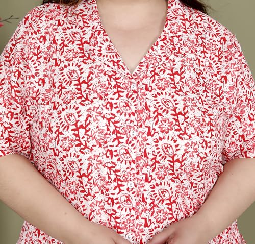 Image of Printed Shirt Style Cotton Night Suit for Women with Extra Plus Size