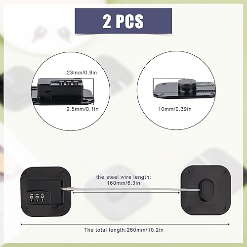 Miniatura 2 de Cerradura de congelador, 2 cerraduras autoadhesivas para puerta de refrigerador con 2 llaves de ajuste de código, cerradura de combinación para