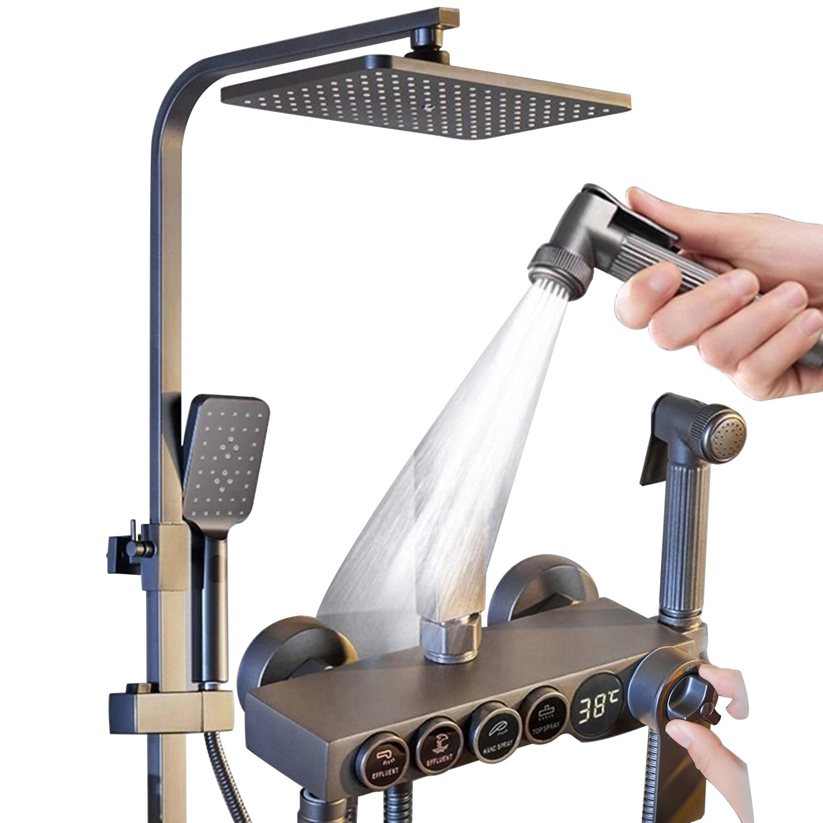 Pulvérisateur à main et douche thermostatique réglable noir mat