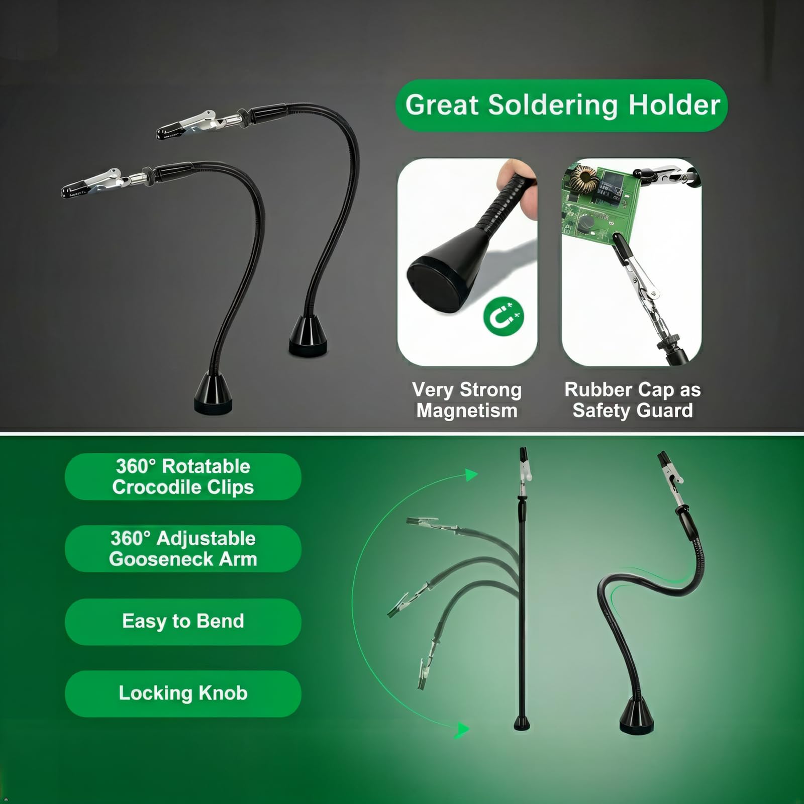 Soldadura magnética para manos con cuello de cisne flexible, brazos de metal, tercera mano para electrónica de automóviles, joyas de soldadura, pintura, arte, manualidades, hobby, 2 unidades