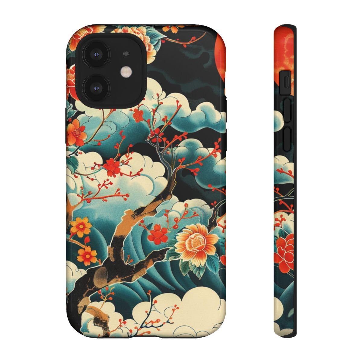 Coque rigide iPhone 12 orange anti rayure motif floral lune - 2