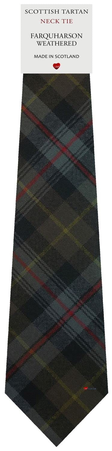 I LUV LTD Mens All Wool Tie Woven And Made in Scotland in Farquharson Weathered Tartan
