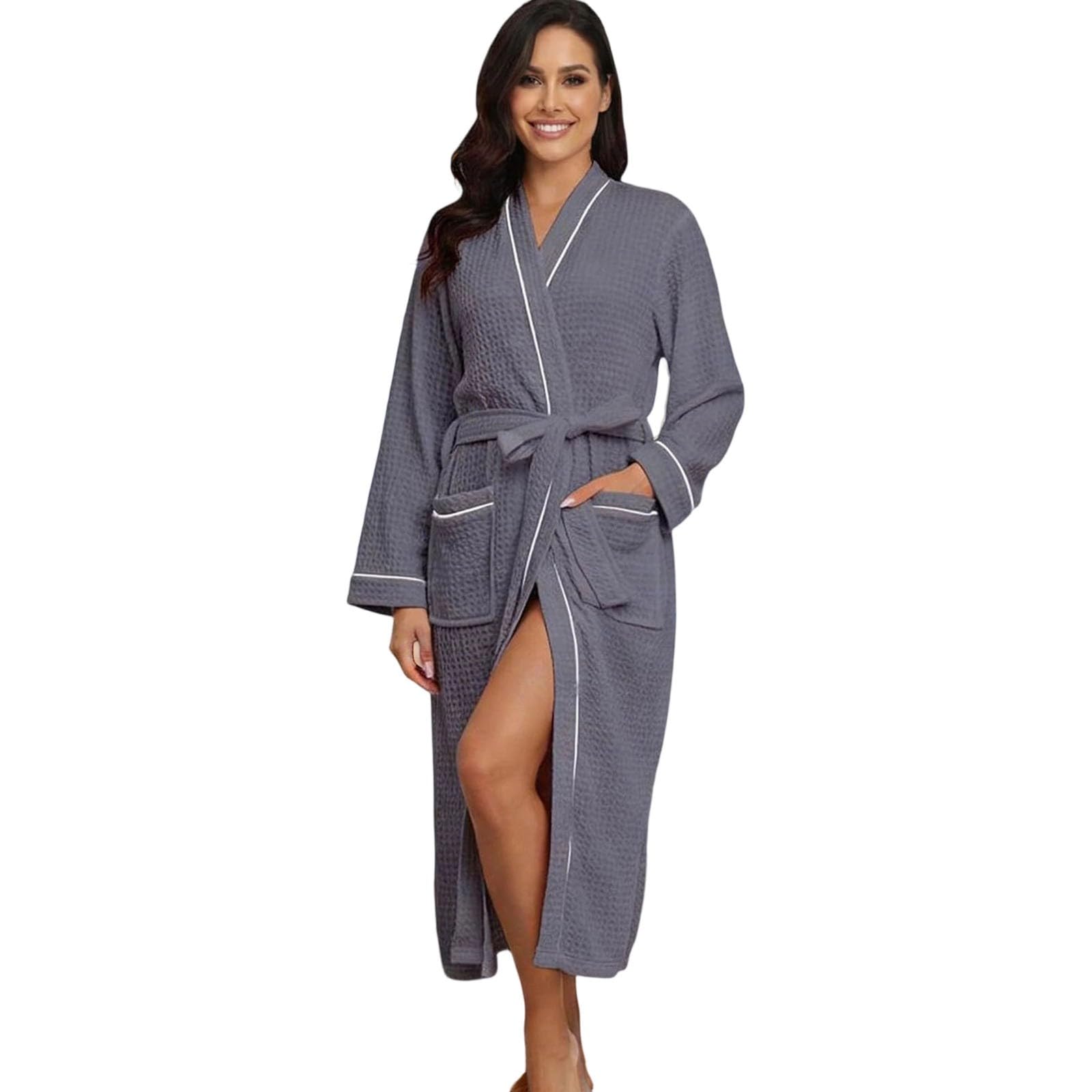 Bademantel Damen Leicht Frottee Kuschelig GroßE GrößEn Flauschig Sauna Damen Bademantel langärmlig mit Bindegürtel Taschen leichter Loungewear Morgenmantel praktischer für