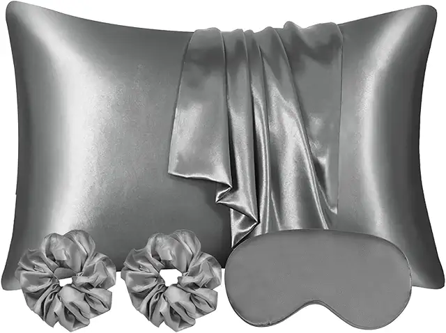 Set 2 Federe Raso 40x80cm Morbide con Elastici e Maschera Occhi - Grigio Scuro