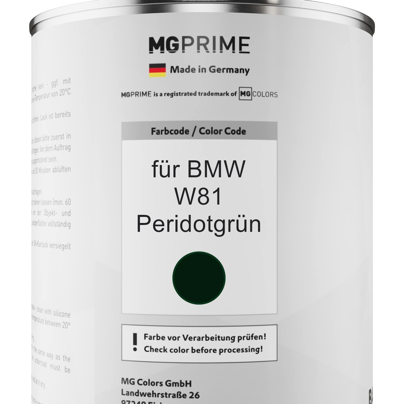 MG PRIME Lakier samochodowy Zestaw puszek dla BMW W81 Peridotgrün Lakier bazowy 2K Utwardzacz do lakieru bezbarwnego gotowy do natrysku 2,5L