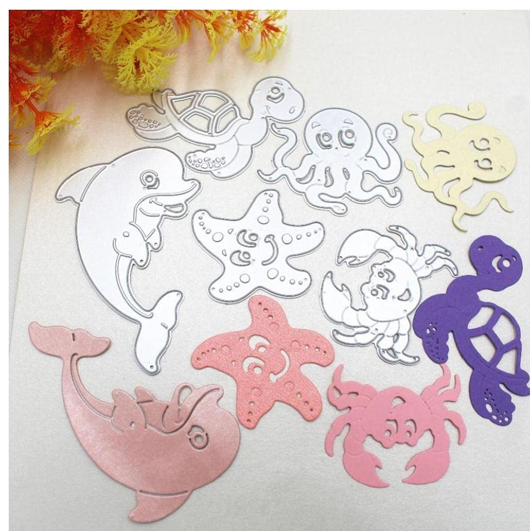 Ruluti 5pc Lovely Sea Creatures Metal Cutting Die Stencils Diy Scrapbooking Decorative Craft Photo Album Embossing Folder
