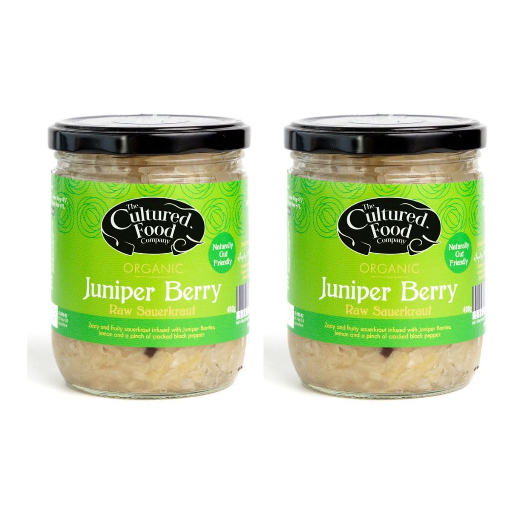 The Cultured Food Co. - Juniper Berry with Lemon and Cracked Black Pepper Sauerkraut 400g Jar X 2 - Organic, Probiotic, Raw & Unpasteurised -Traditionally Fermented -Handmade - No Preservative-Vegan