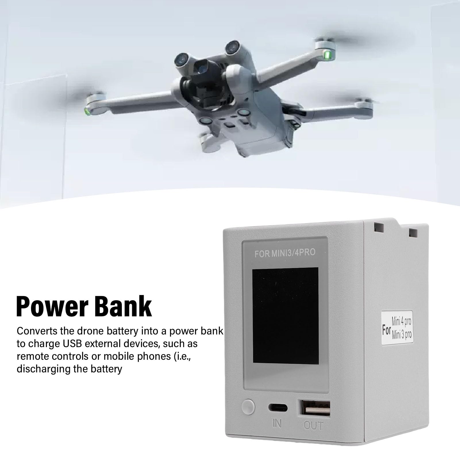 Cosiki Hub Caricabatteria per Droni, Stazione di Ricarica Rapida PD da 45 W con Display LCD, per Batterie Mini 3, 3 Pro, 4 Pro Drone, 2 Batterie Caricate Contemporaneamente
