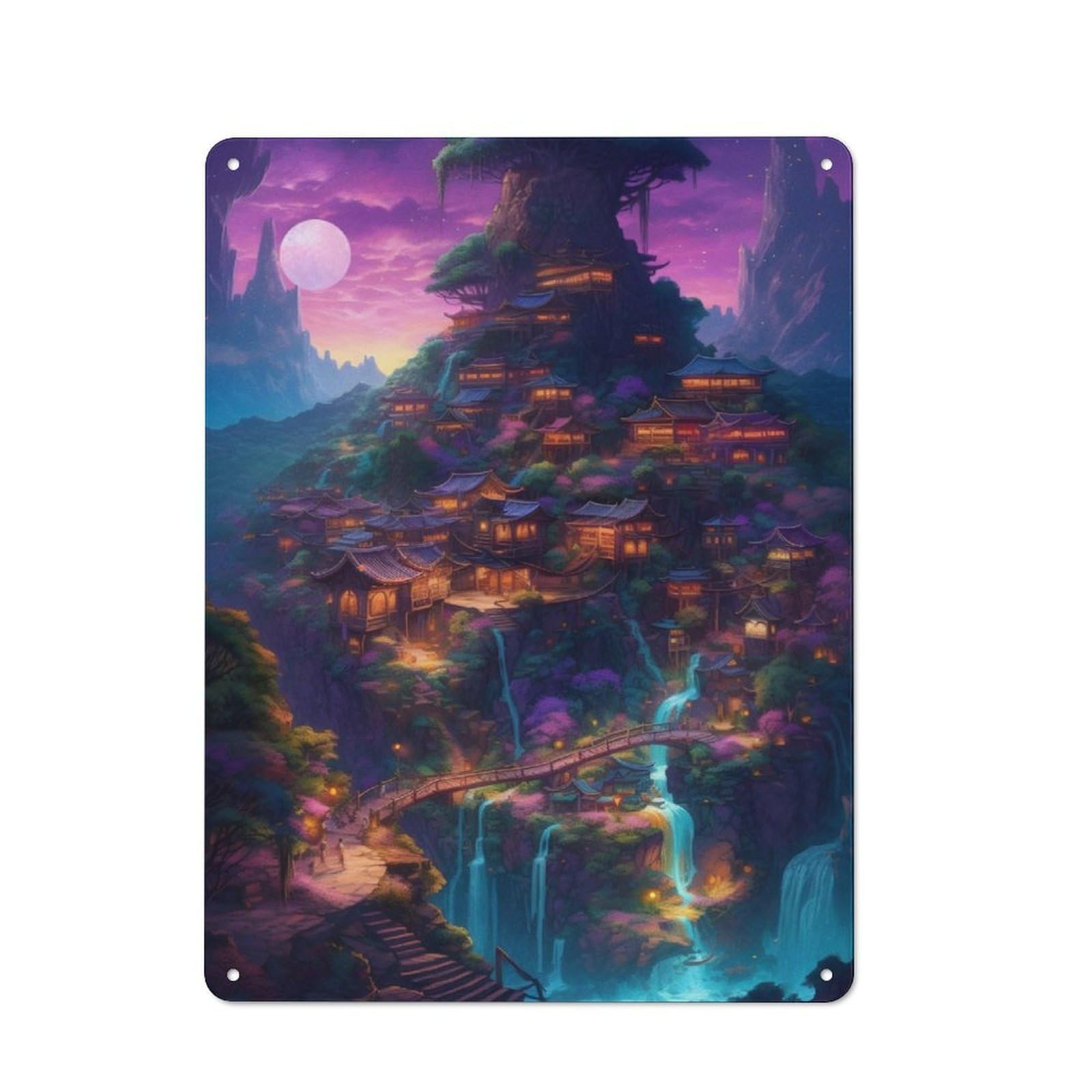 Junmoney Fantasy Landscape 15 Retro Tin Sign 40X30cm Featuring For Bar Or Restaurant, For Metal Sign Collectors, For Garage And Workshop Walls