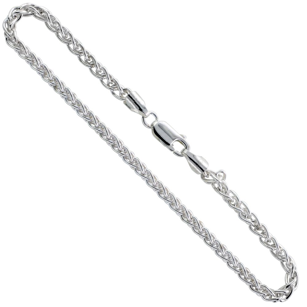 Sterling Silver 3mm Spiga Wheat Chain Necklaces & Bracelets for Women & Men Nickel Free Italy 7-30 inch