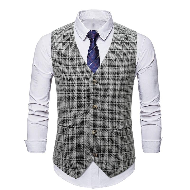 Chaleco a cuadros para hombre YEBAITOU de vestir formal 5