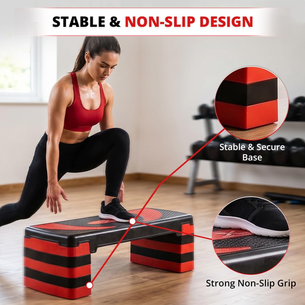 Stepper fitness con 5 livelli di altezza regolabili 10-30 cm, piattaforma antiscivolo per esercizi aerobici