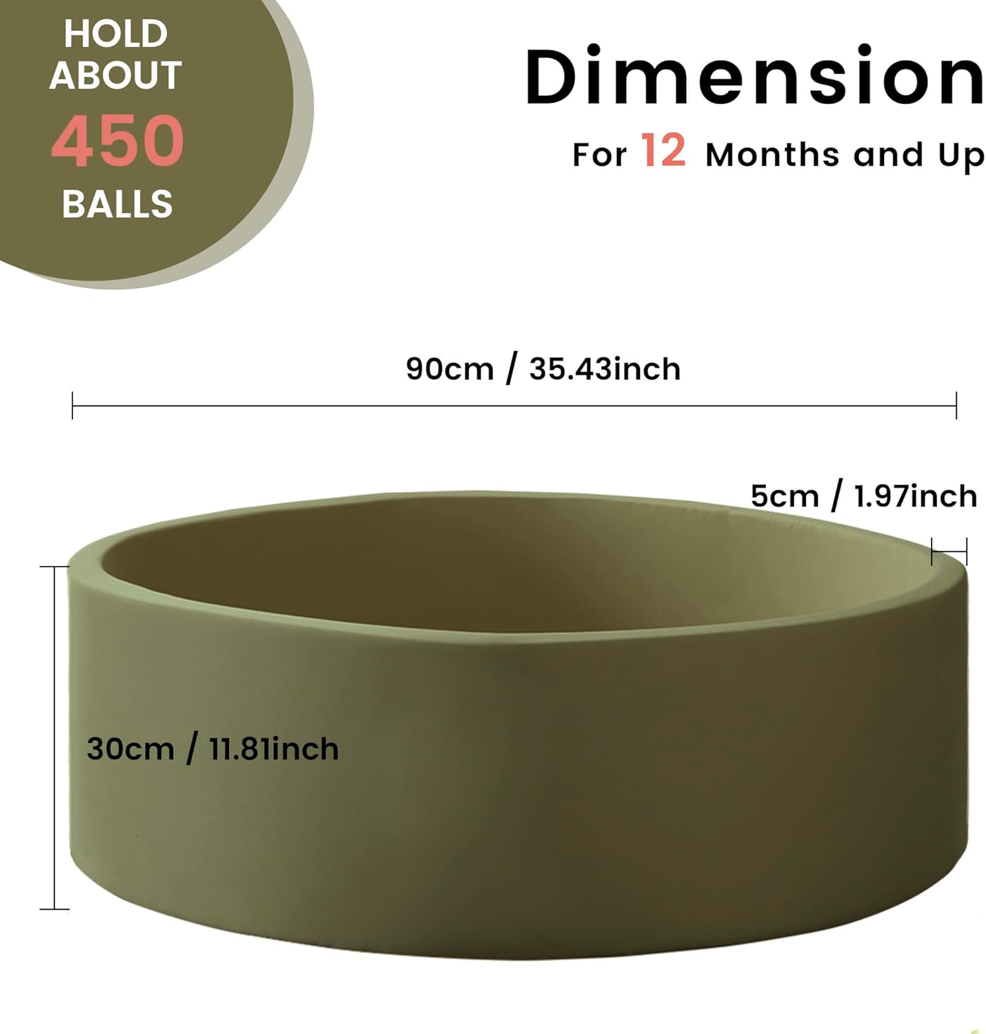 Zedachica Ball Pit for Toddlers 35.43''x11.81 Baby Ball Pits Soft Memory Foam Ball Pit Round Kids Ball Pit Indoor Game Kids Play Ball Pool Ideal Gift for Girls and Boys (Sage Green, NO Balls)