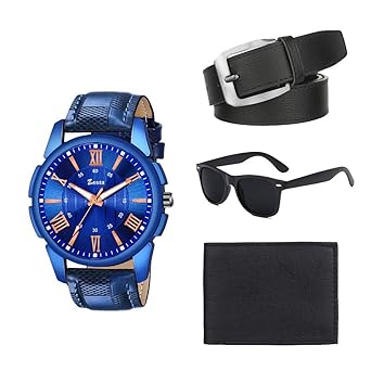 Zesta Combo Pack of Blue Alaogue Watch, a Sunglass, Wallet and a Belt
