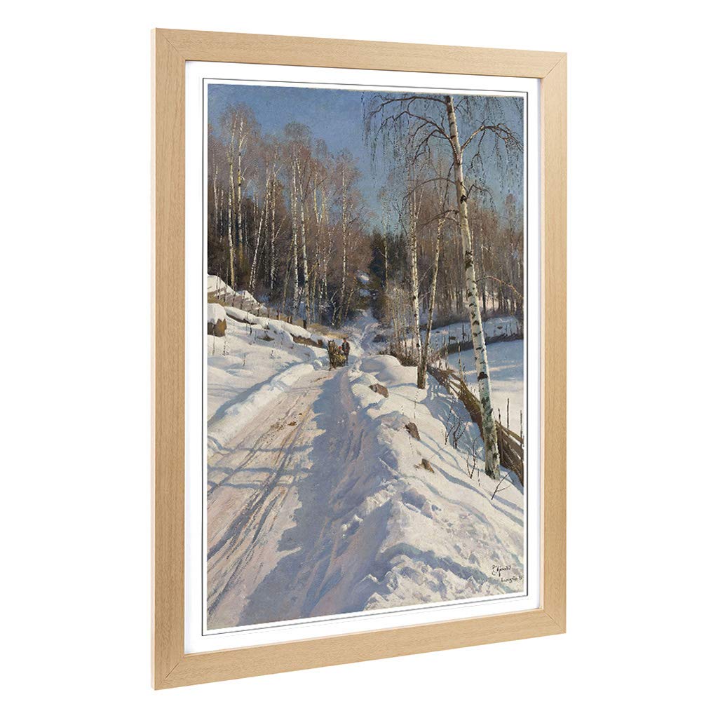 Big Box Art Framed Print of Peder Mork Monsted A Winter Landscape Design | Wall Art Picture | Home Decor for Kitchen, Living Room, Bedroom, Hallway, Oak, A2 / 24.5x18 Inch / 62x45cm