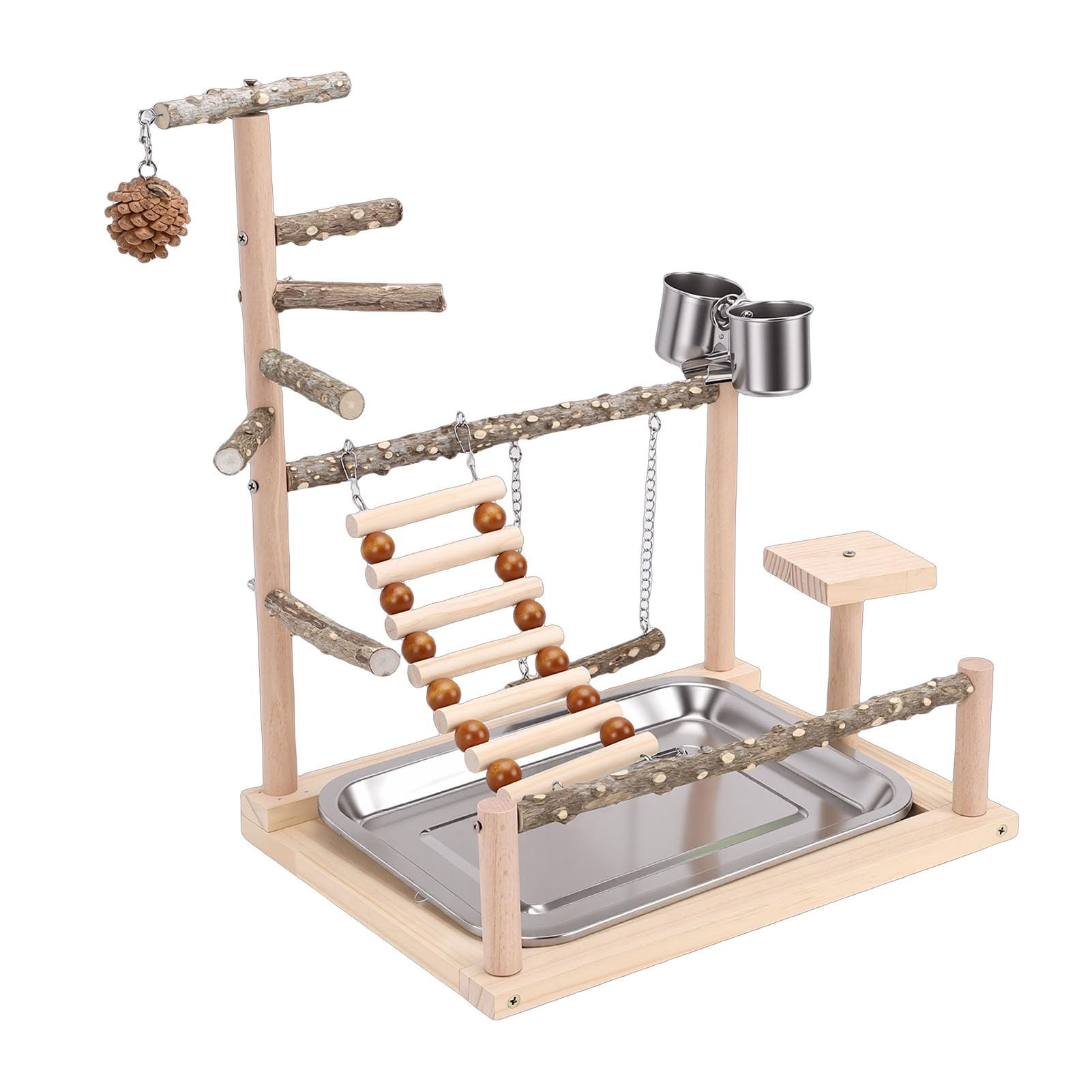 Parrot Playstand Parco giochi per uccelli stabile in legno con altalena per posatoi per accessori per gabbie per uccelli