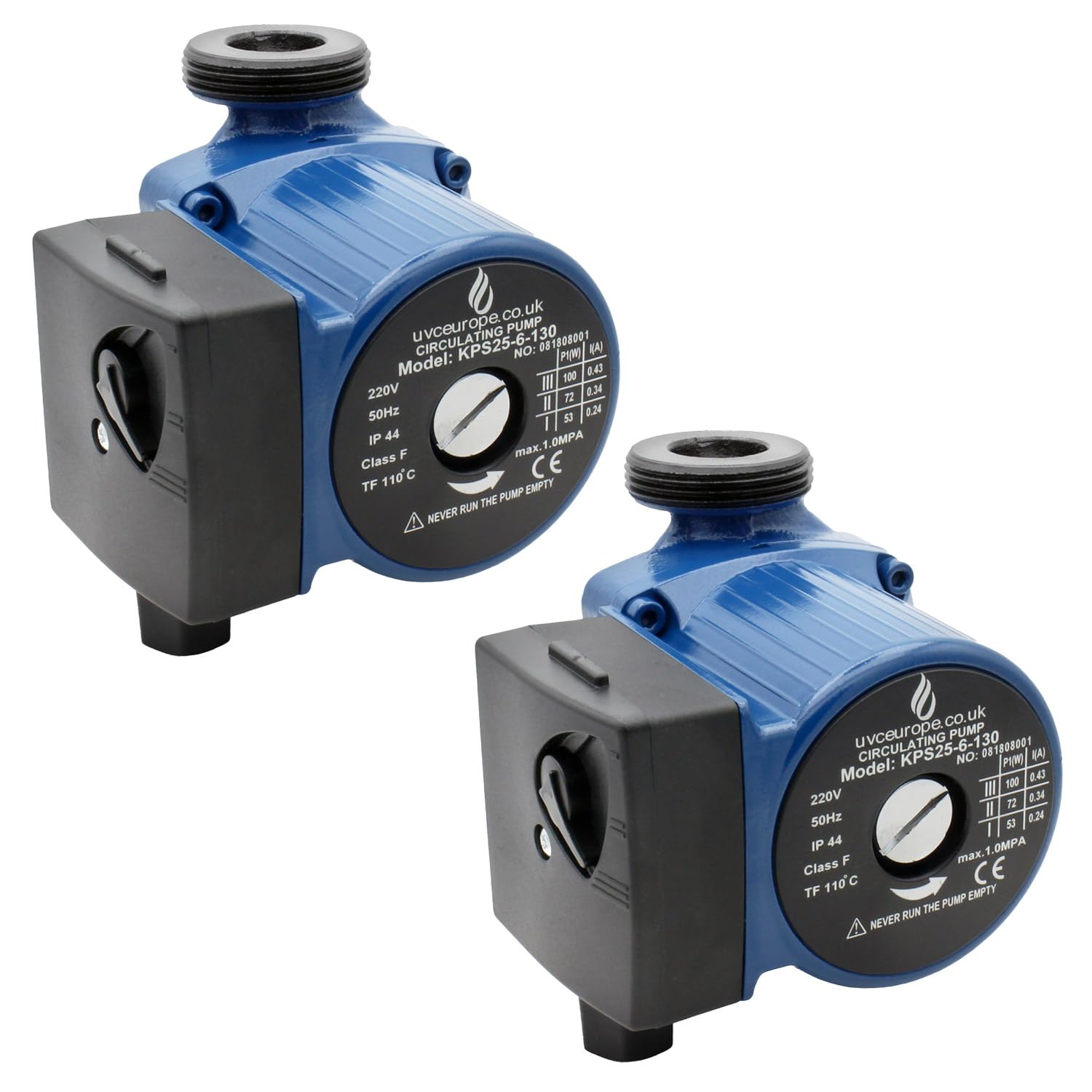 Circulation Pump 25/60 130mm for Central Heating Systems - 3 Speed (2 Pack)
