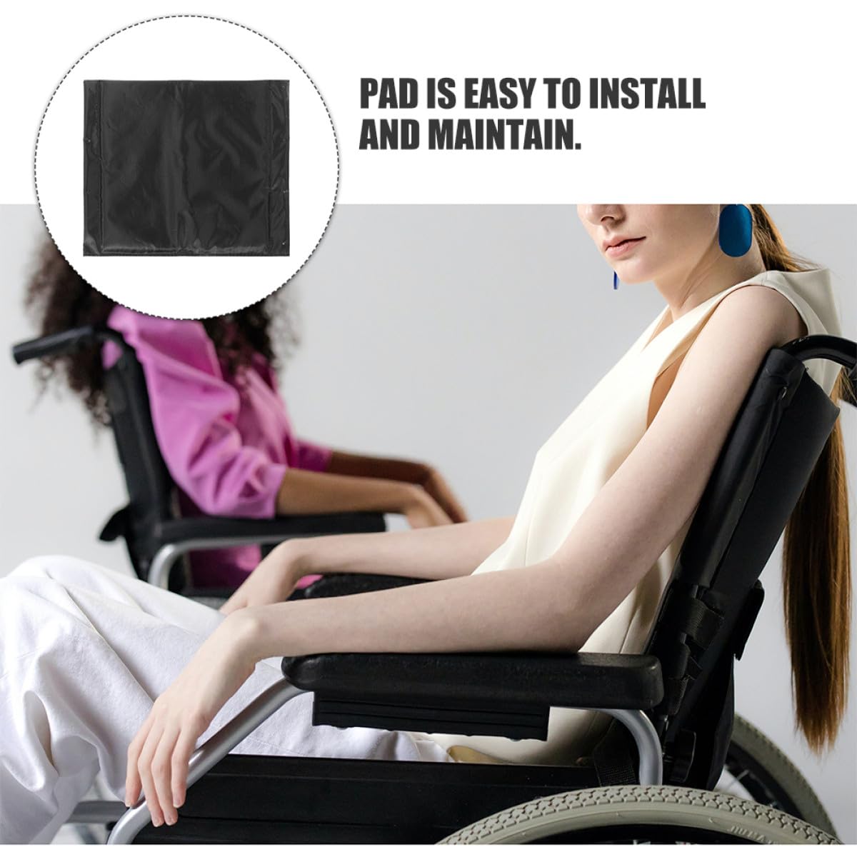 Mikinona Asiento de Repuesto de Tela Oxford Negra 2 Cojines para Silla de Ruedas Transpirables y Prácticos para Accesorios de Sillas de Ruedas