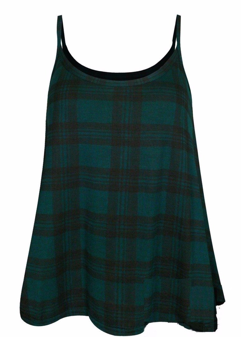 Elum Women's Tartan Green ® Plain And Printed Cami Vest Top