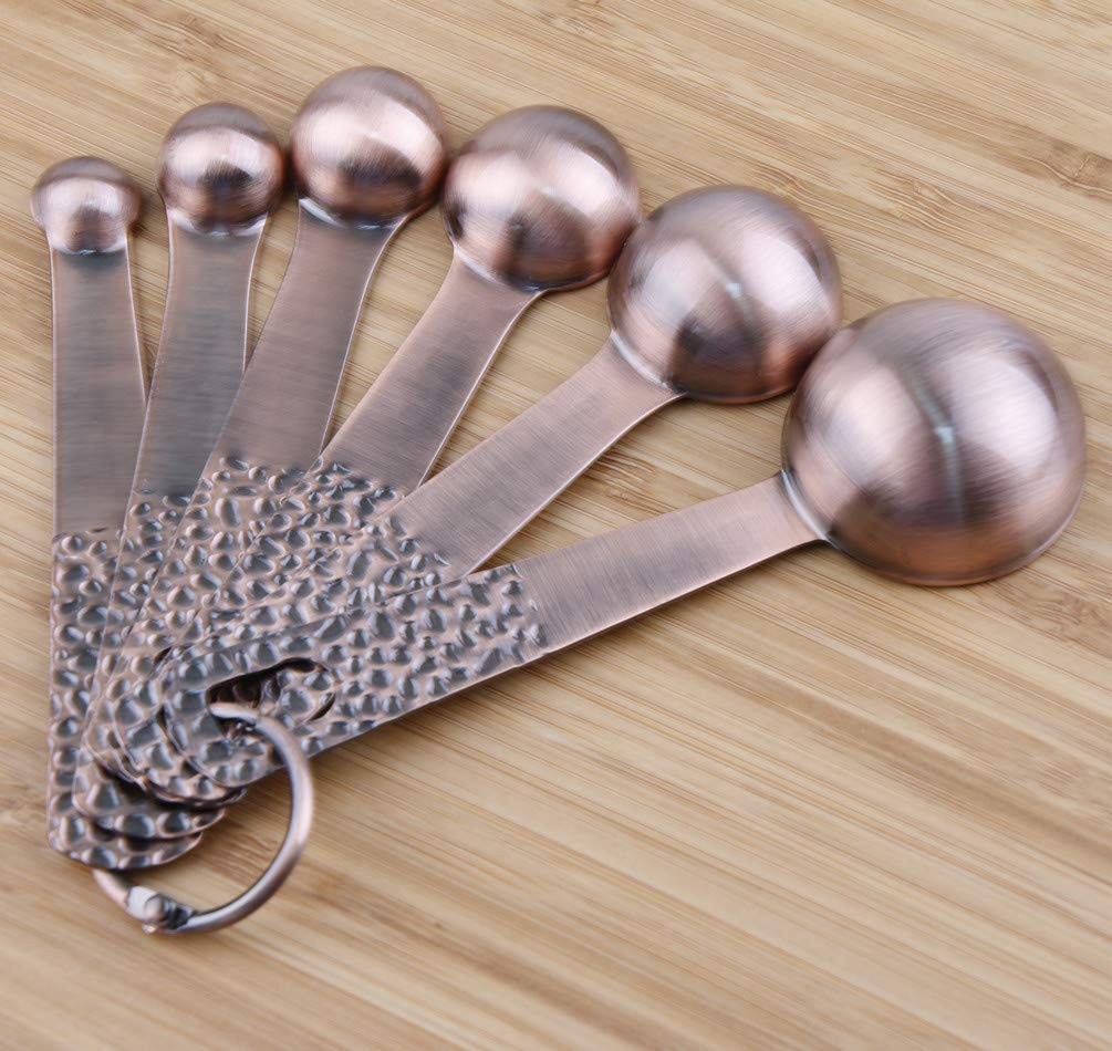 Smithcraft Measuring Spoons Set, Copper Measuring Spoons Set, Stainless Steel Measuring Spoons, Copper Plated Measuring Spoons, 6 Measurer Spoons (Copper-6spoons+1ring)