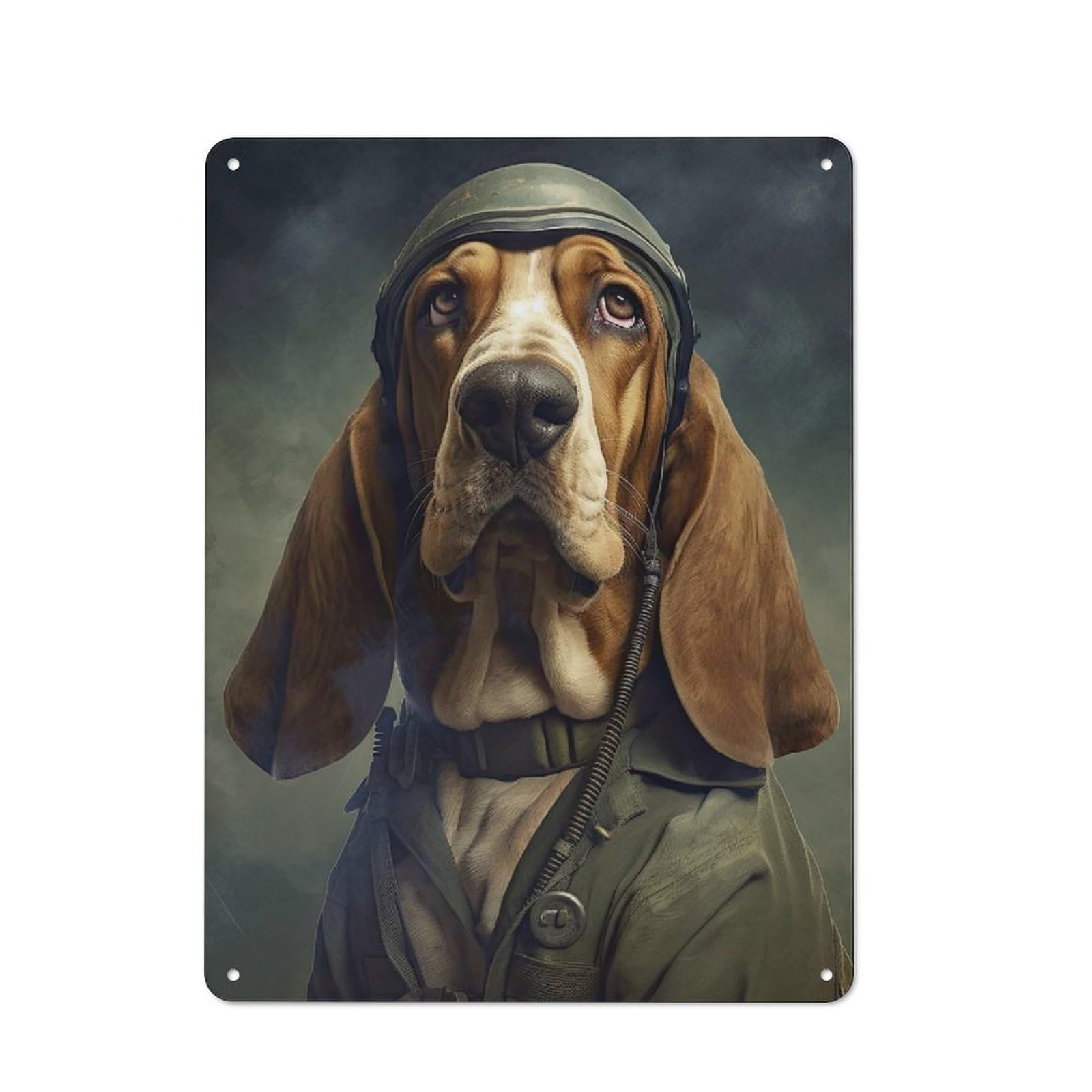 Basset Hound Soldier Smart Metal Wall Decor 40x30cm, Office Metal Sign for Office, Study, Studio Or Hallway