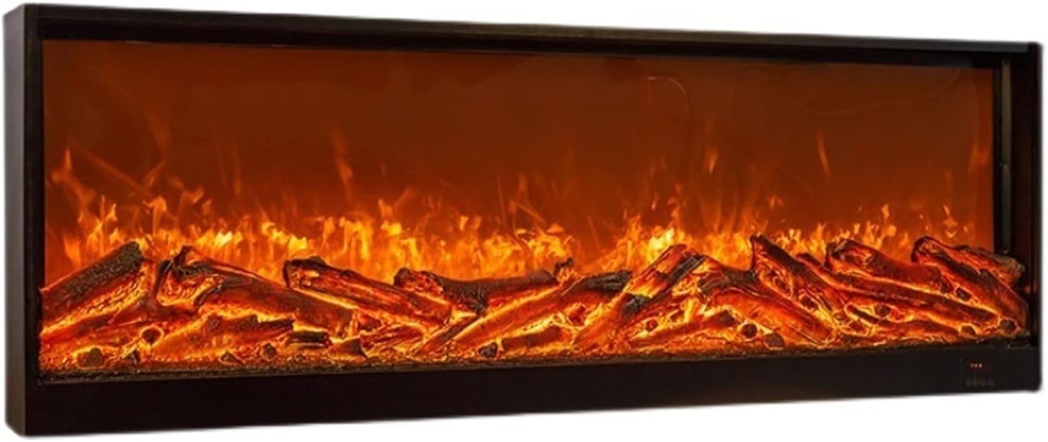 GRFIT Decorative Fireplace Recessed Wall Mounted Electric Fireplace with Charcoal Resin Simulation and 3D Dynamic Flame Effect Indoor Heater with Tempered Glass Panel, 750W/1500W Ch